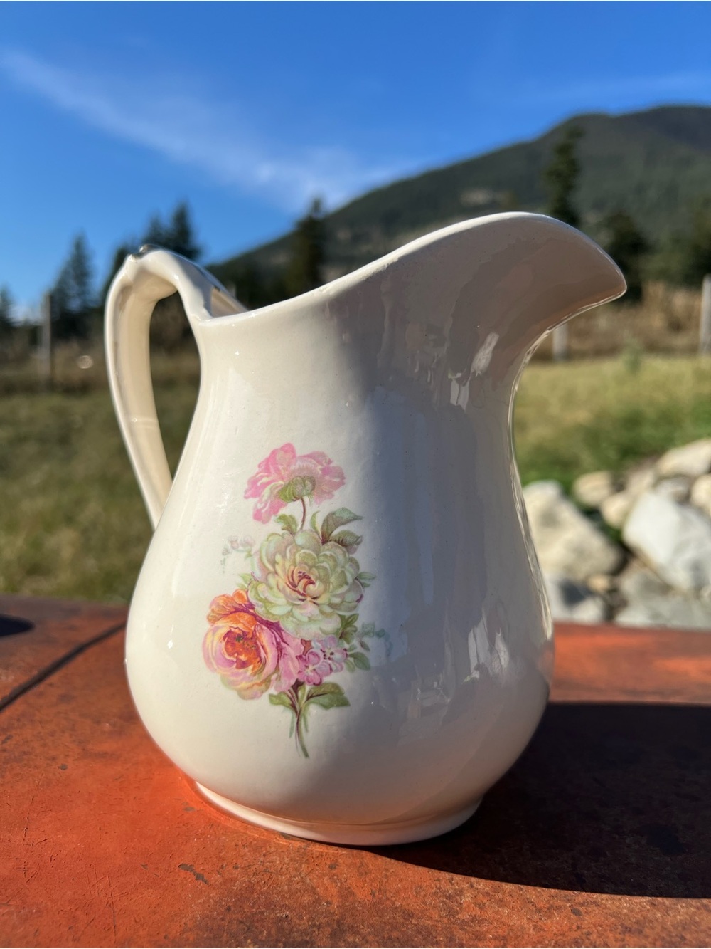 Vintage Floral Porcelain Creamer Pitcher Pink Roses Cottagecore Tea Serving